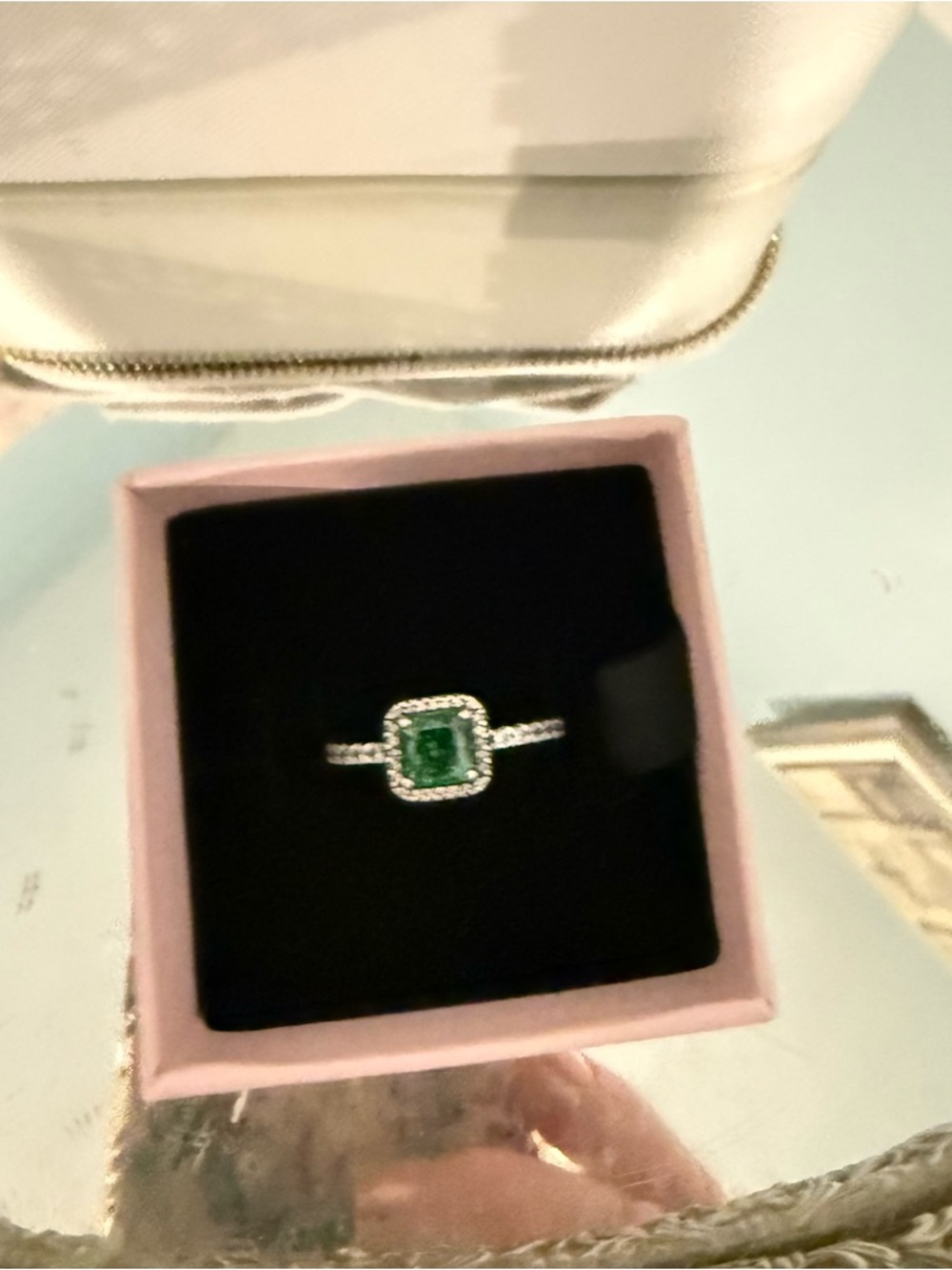 Authentic Pandora emerald green  with zirconia stones between 6 1/2 and 7 1/2 sz - Picture 4 of 4